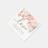 Liefde. Waterverf roze en perzikflorale bruiloft Servet (Hoek)