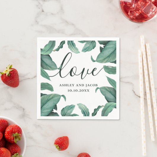 Liefde. Waterverf tropische grienerscript bruiloft Servet (Insitu)