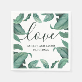 Liefde. Waterverf tropische groene belettering bru Servet