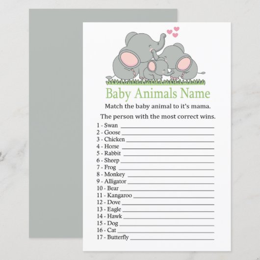 Liefde Weesjes Naam Baby Dieren Game (Voorkant / Achterkant)
