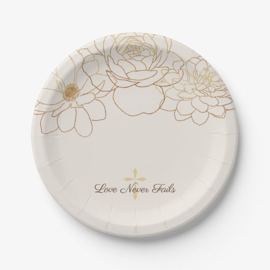 Liefde werkt nooit met Gold Flower & Cross Paper-B Papieren Bordje (Voorkant)