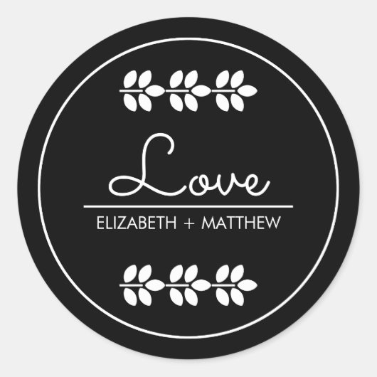 Liefde. White Branches Black Wedding Ronde Sticker (Voorkant)