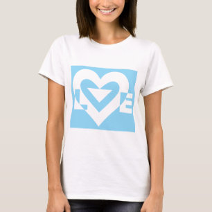 Liefde White op blauw T-shirt