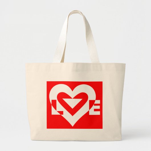 Liefde White op rood Grote Tote Bag (Voorkant)