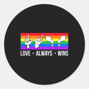 Liefde wint altijd Asl Doofbewustzijn Gay Pride Lg Ronde Sticker