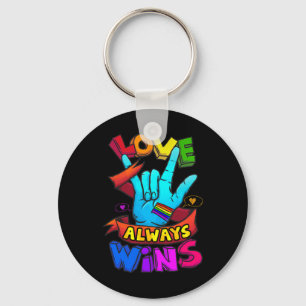 Liefde wint altijd Asl dove bewustwording Gay Prid Sleutelhanger