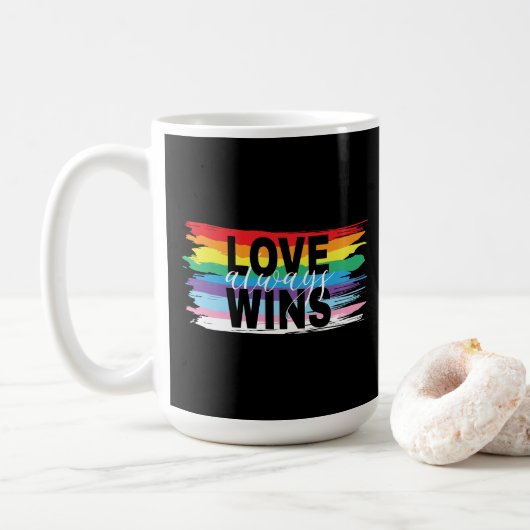 LIEFDE WINT ALTIJD, LGBTQIA Pride Vlag Koffiemok (Met donut)