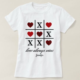 Liefde wint altijd Tic Tac Toe Red Buffalo Hearts T-shirt
