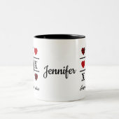 Liefde wint altijd Tic Tac Toe Red Buffalo Hearts Tweekleurige Koffiemok (Center)
