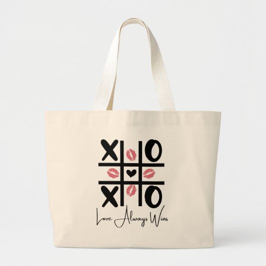 Liefde wint altijd - Valentijnsdag Schattige Tic T Grote Tote Bag (Voorkant)
