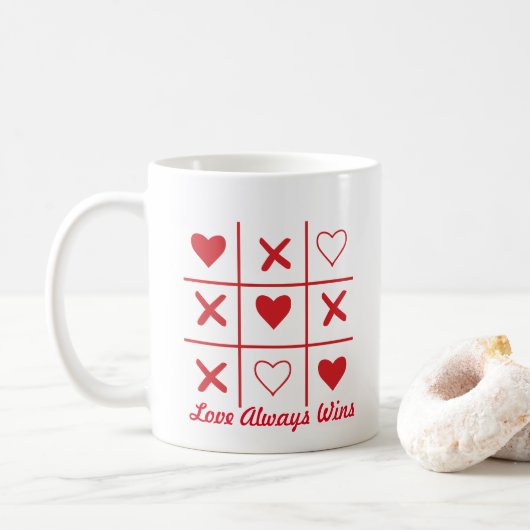 Liefde wint altijd Valentin dag T-Shirt Koffiemok (Met donut)