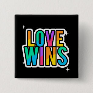 Liefde wint. LGBTQ+Pride. Regenboog. Vierkante Button 5,1 Cm