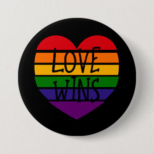 Liefde wint regenbooghart ronde button 7,6 cm