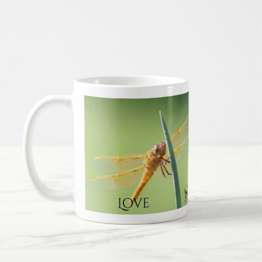Liefde, Wisdom, Faith, Dragonfly Koffiemok (Links)