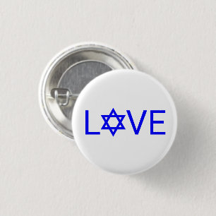 Liefde wit blauw Ster van David typografie modern Ronde Button 3,2 Cm