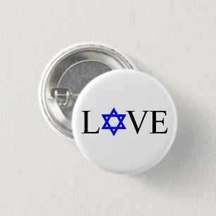 Liefde wit blauw Ster van David zwart typografie Ronde Button 3,2 Cm