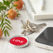 Liefde witte rode moderne typografie schattig sleutelhanger (Zijkant)