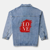 LIEFDE WITTE TYPOGRAFIE RODE KUNST DENIM JACKET (Achterkant)