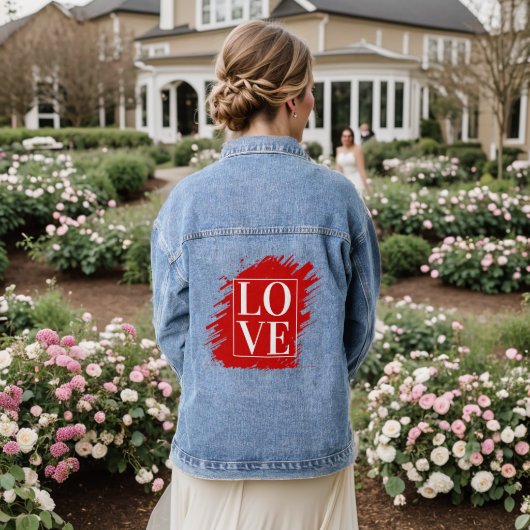 LIEFDE WITTE TYPOGRAFIE RODE KUNST DENIM JACKET (Huwelijk Achterkant)