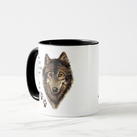 Liefde WOLVES zo veel als ik Mok voor citaat (Voorkant links)