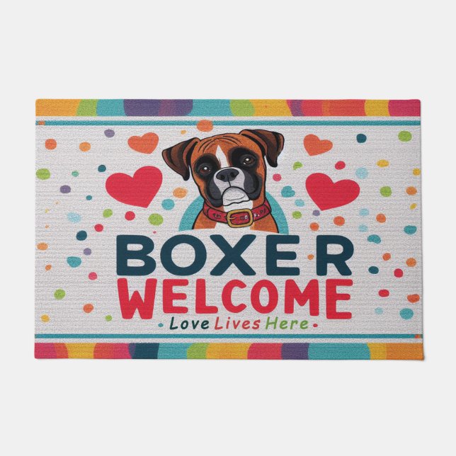 Liefde woont hier - Boxer Dog Welkom Deurmat (Voorkant)