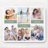 Liefde woont hier Sage Groene Fotocollage Muismat (Voorkant)