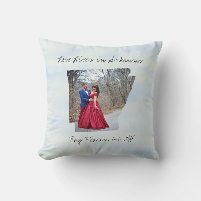 Liefde woont in Arkansas State Shaped Custom Foto Kussen (Voorkant)