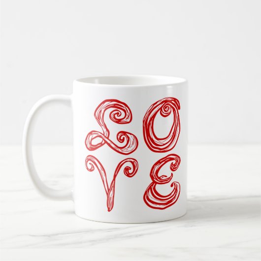 LIEFDE Woord Kunst Stof Lettertype Rood Koffiemok (Links)