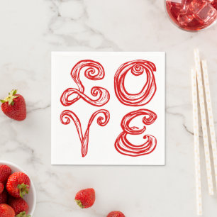 LIEFDE Woord Kunst Stof Lettertype Rood Servet