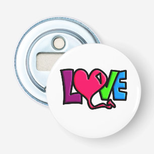 Liefde Woord Kunst Typografie Button Flesopener