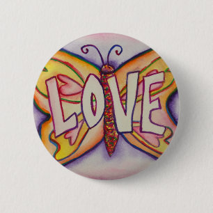Liefde Woord Roze Vlinder Op Maat Gemaakte Knop Sp Ronde Button 5,7 Cm