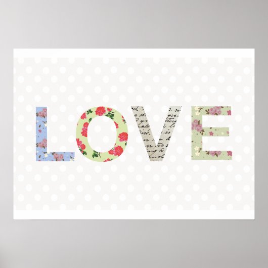 Liefde word art polka dot shabby chic poster (Voorkant)