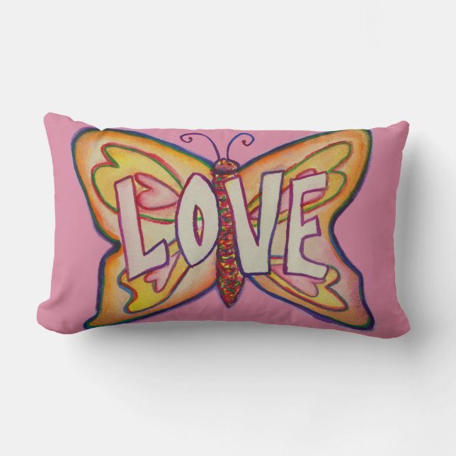 Liefde Word Art Roze Vlinder Accent Sierkussen Kussen (Voorkant)
