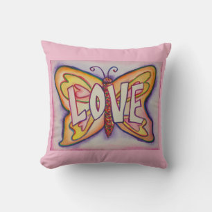 Liefde Word Art Roze Vlinder Accent Sierkussennen Kussen