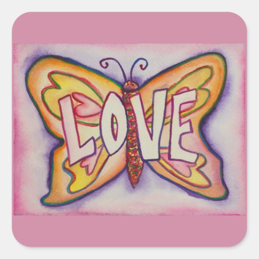 Liefde Word Art Roze Vlinder Sticker Decals (Voorkant)