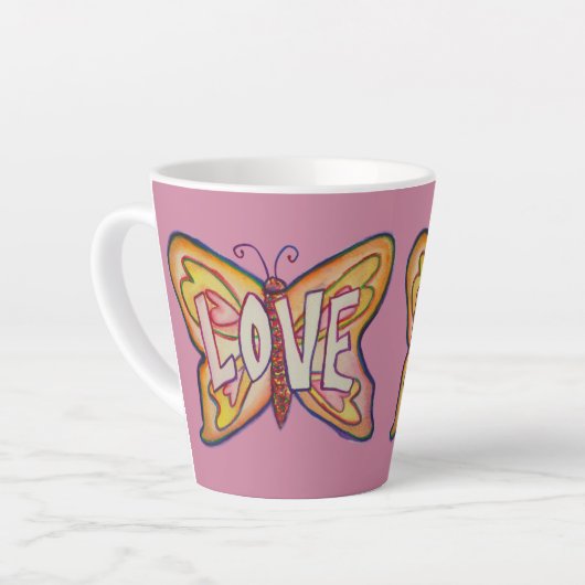 Liefde Word Art Roze Vlinder Vleugel Cup Latte Mok (Linkerhoek)