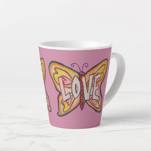 Liefde Word Art Roze Vlinder Vleugel Cup Latte Mok (Rechterhoek)