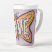 Liefde Word Art Roze Vlinder Vleugel Cup Latte Mok (Rechterhoek)