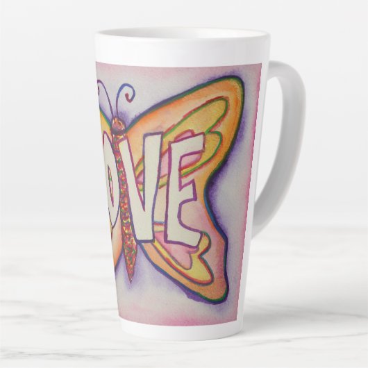 Liefde Word Art Roze Vlinder Vleugel Cup Latte Mok (Rechterhoek)