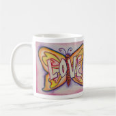 Liefde Word Art Roze Vlinder Vleugels Koffie Mok (Links)