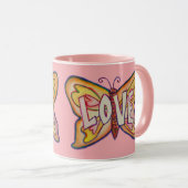 Liefde Word Art Roze Vlinder Vleugels Koffie Mok C (Voorkant rechts)