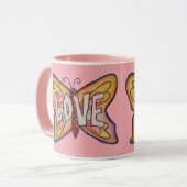 Liefde Word Art Roze Vlinder Vleugels Koffie Mok C (Voorkant links)