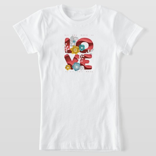Liefde Word & bloesems in realistische papierkunst T-shirt (Laagn)