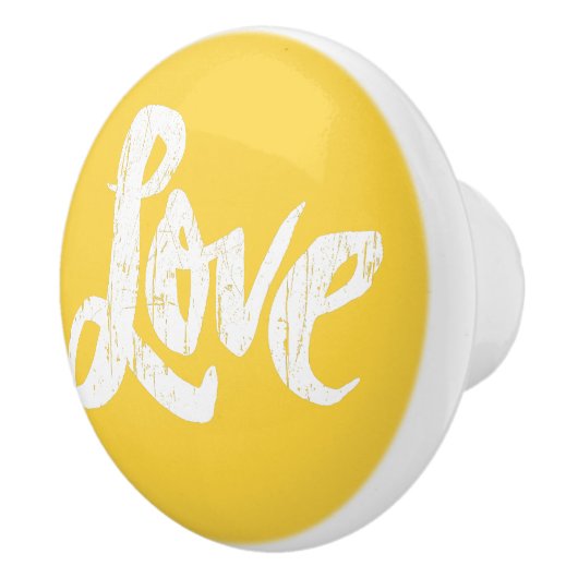 LIEFDE Word Modern Lettering Hippie Butter Geel Keramische Knop (Rechts)