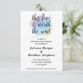 Liefde Worth the Wait | Weddenschap Uitgestelde Ka RSVP Kaartje (Staand voorkant)