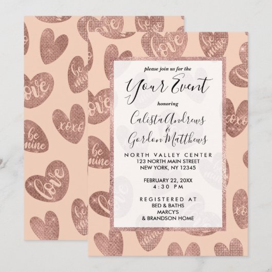 Liefde XOXO is mijn Roos Gold Pink Glitter Hecht Kaart (Voorkant / Achterkant)