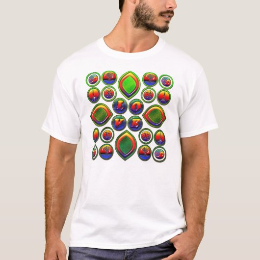 Liefde...Yin-Yang's, Om's, Vrede, Trees T-shirt (Voorkant)