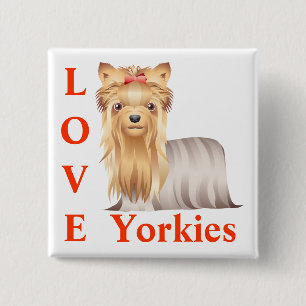 Liefde Yorkshire Terrier Puppies Hond Spelden / Kn Vierkante Button 5,1 Cm