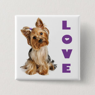 Liefde Yorkshire Terrier Puppy Hond Knop Speld Vierkante Button 5,1 Cm
