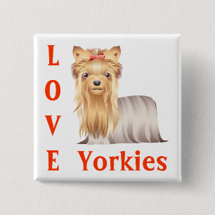 Liefde Yorkshire Terrier Puppy Hond Knop Speld Vierkante Button 5,1 Cm